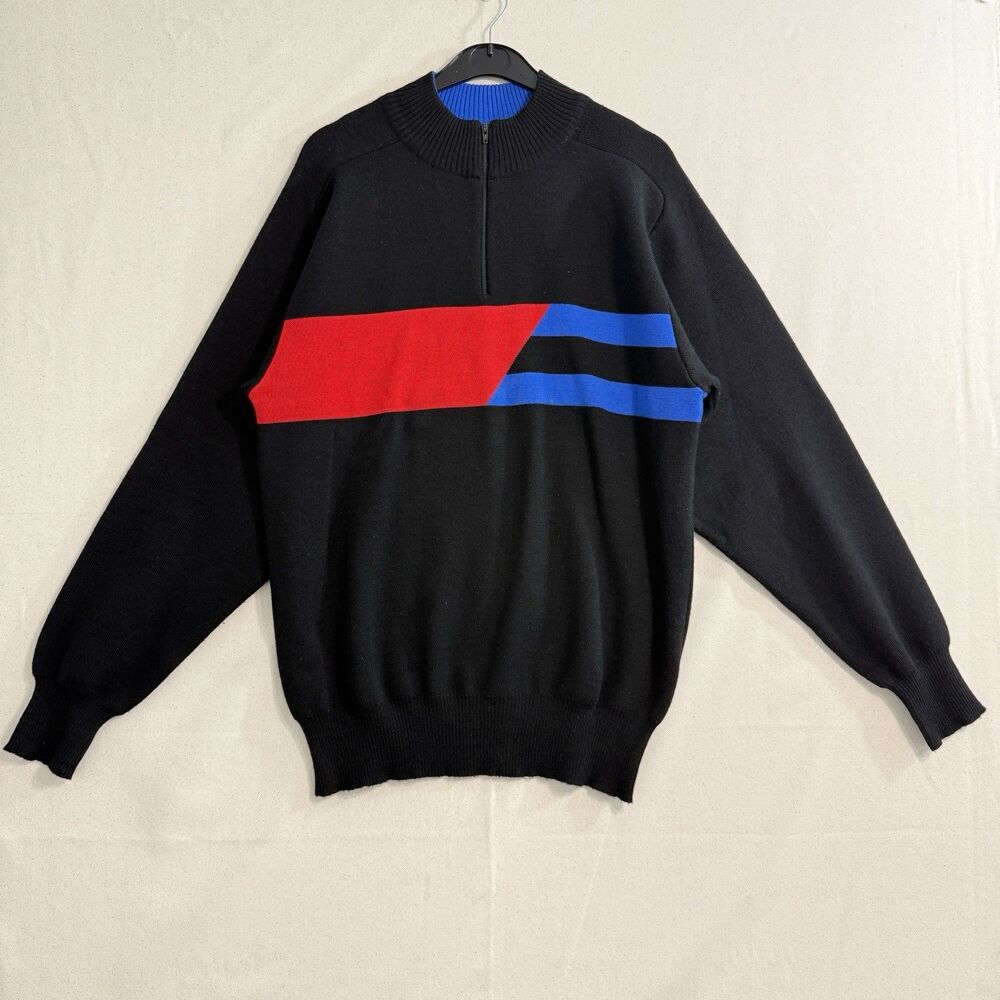 VINTAGE CB Sports Sweater Men XL(Not True To Size) Black Wool 1/4 Zip Colorblock